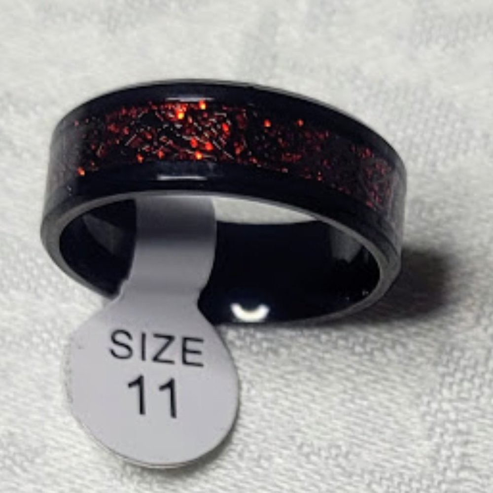 NEW BLACK AND RED BEVELED TITANIUM RING SIZE 11